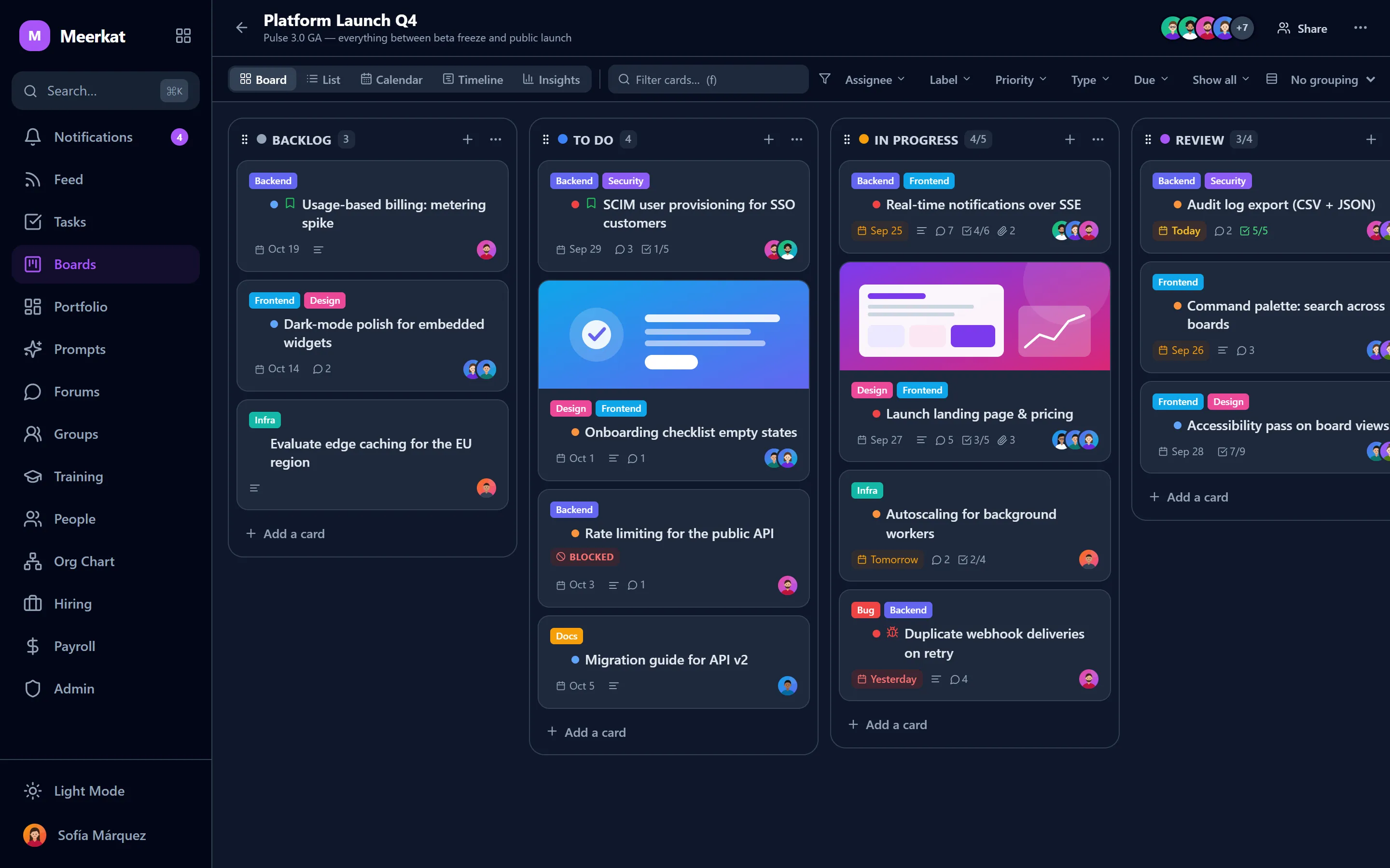 Kanban board in Meerkat